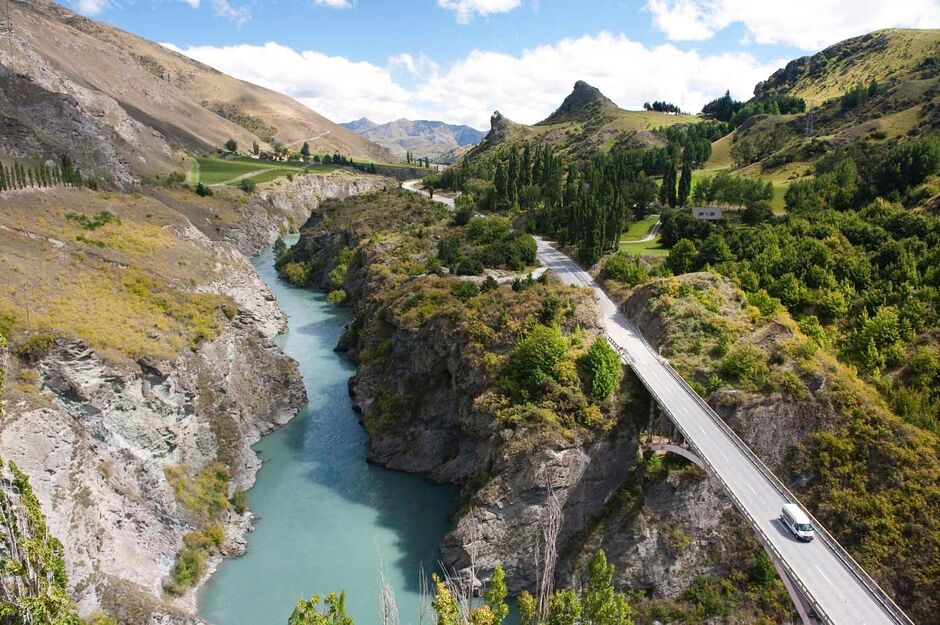 Central Otago view of Chard Farm and Kawarau River, Queenstown Wine Tour