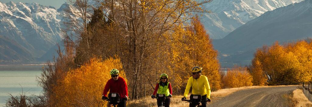 Cyclists on the Adventure South guided Alps to Ocean cycle trail