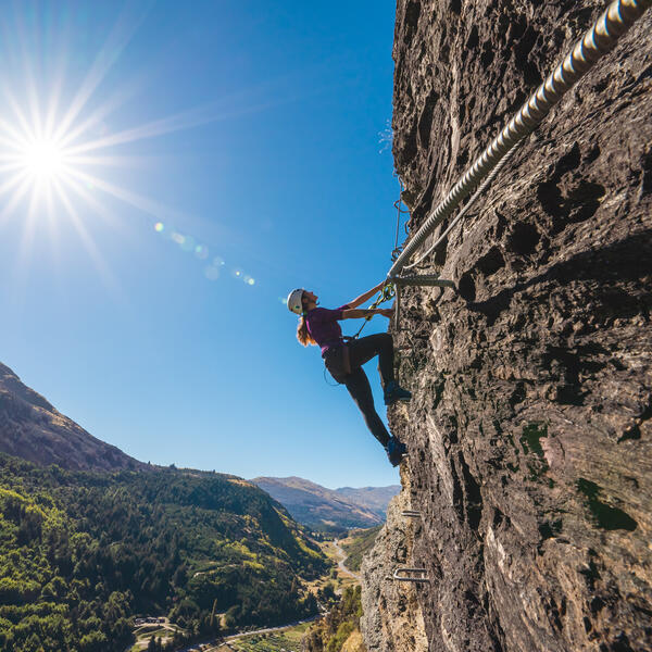 Climbing using the via ferrata system