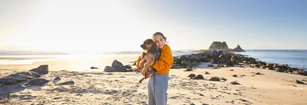 Lola says Good Morning World from Mangawhai Beach