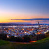 The evening skyline of Auckland’s city lights from Mount Eden.