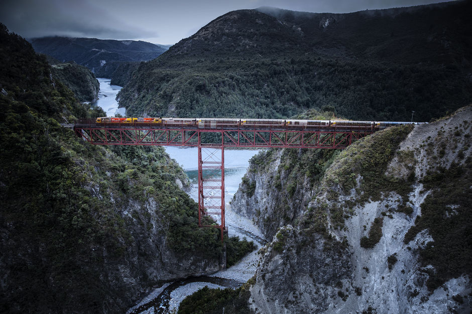 The TranzAlpine crossing the Staircase Viaduct