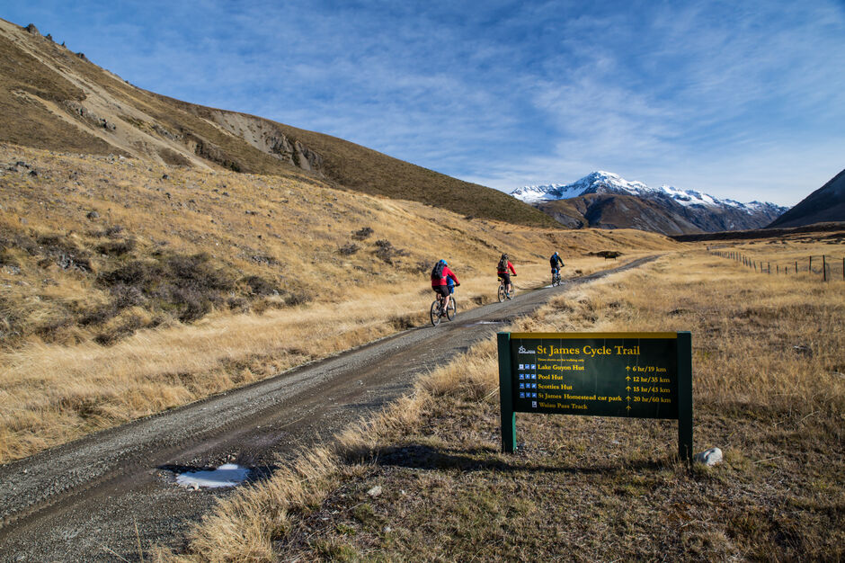 St James Cycle Trail opened in November 2010. It passes through the iconic St James Station, near the alpine spa village of Hanmer Springs.