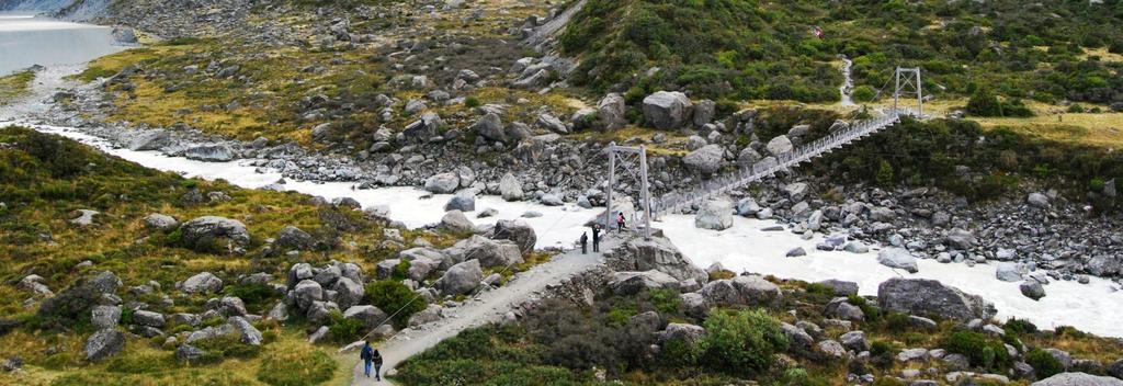 There are a number of short walks you can enjoy in Aoraki Mount Cook National Park, including the Hooker Valley Track and Governors Bush Walk.