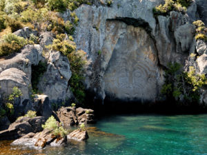 The Maori Carvings at Mine Bay on Lake Taupō