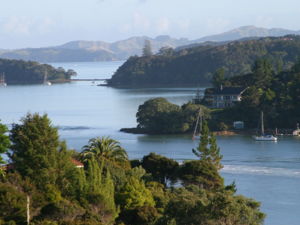 Küstenpanorama vom Bay of Islands Walkway aus gesehen.