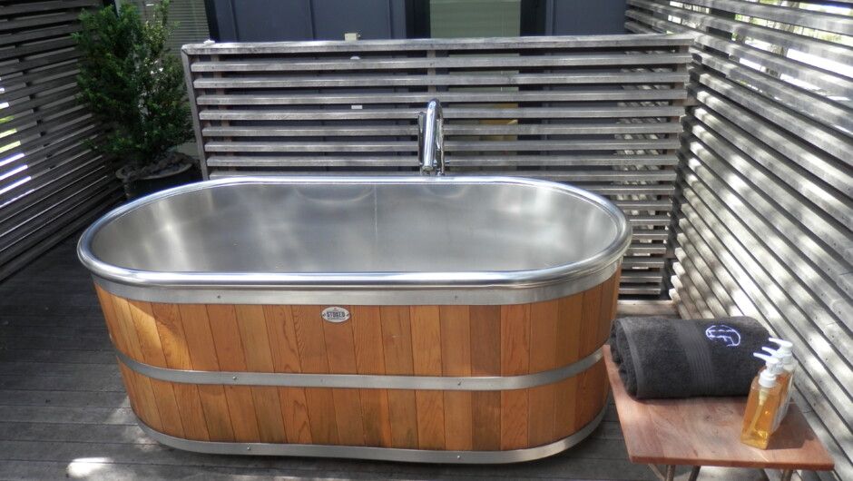 Outdoor hot-tub and shower area.