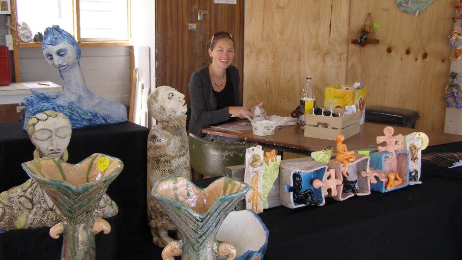 At work in the Clay Shed at the Raglan Old School Arts Centre