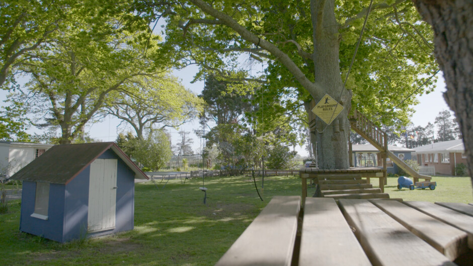 Playground with swing bridge