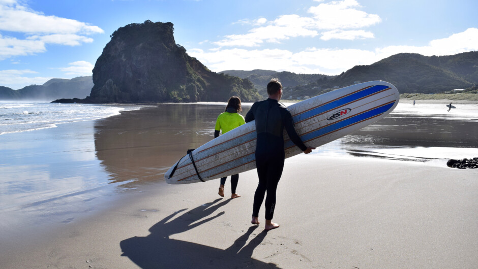 Surf coach and student