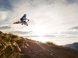 Riding sky high on the Rude Rock Track.