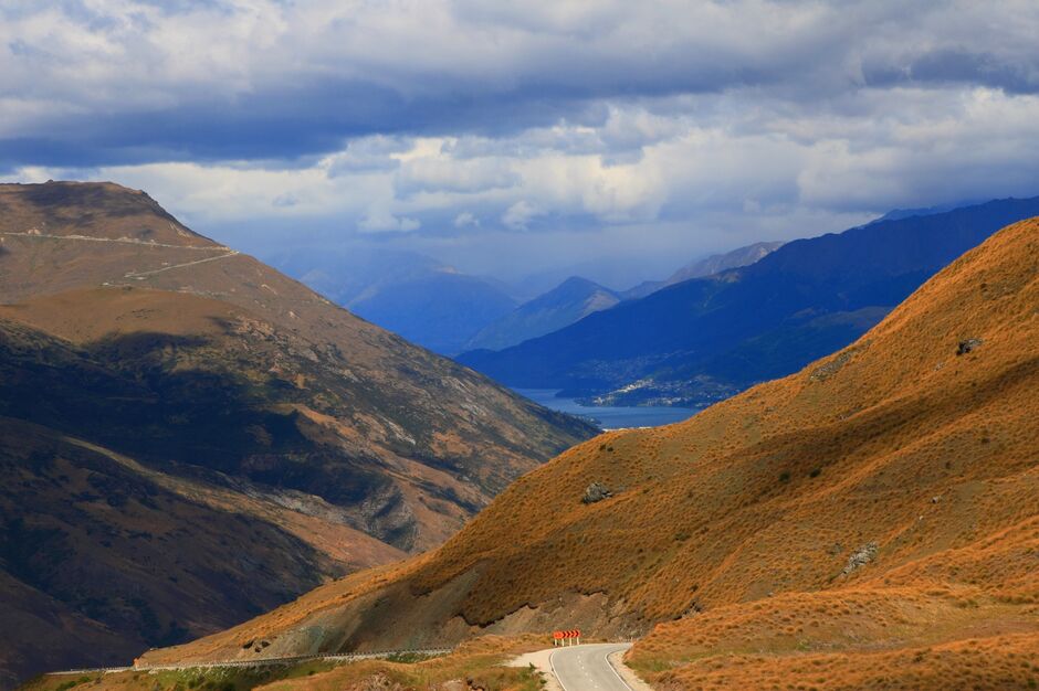 Enjoy panoramic views of Central Otago high up on the Crown Range Road.