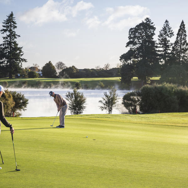 Arikikapakapa (which means the gentle sound of plopping mud) is an 18-hole, par 70 course that includes active geothermal areas.