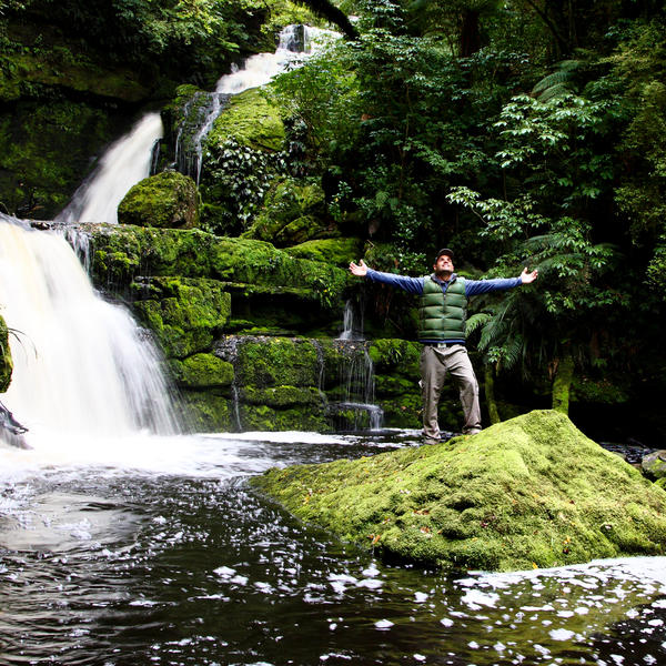 Take a picture by a  bridal veil-like cascade over dark mossy rocks, the McLean falls plummet more than 20 metres into a deep gorge.