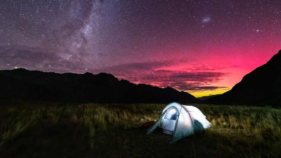 Aurora Australis near Ball Hut, Tasman valley, Aoraki/Mt Cook