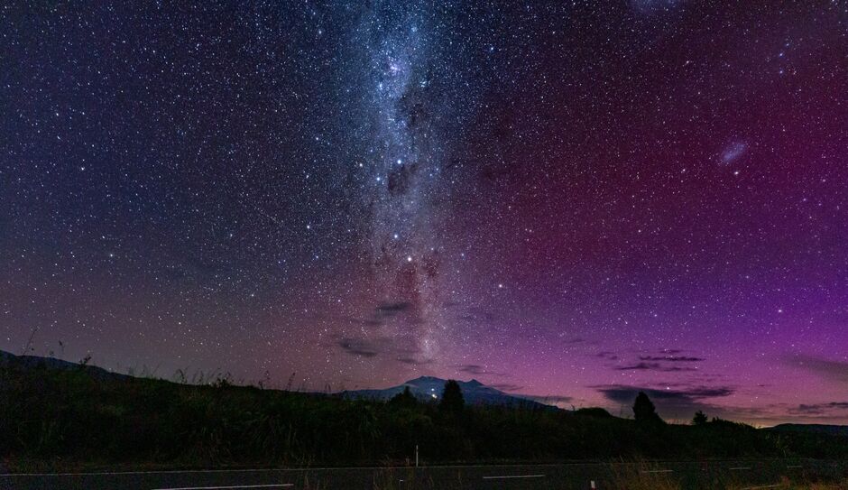 The Milky Way and aurora above Ruapehu