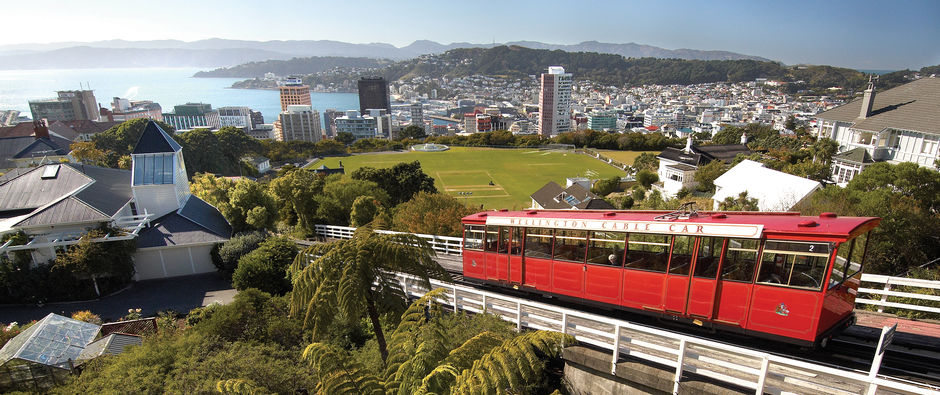 One of New Zealand's favourite icons, the famous Wellington cable car climbs the hill from downtown Lambton Quay to the Botanic Gardens.