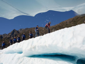 Walking on ice at Fox Glacier.