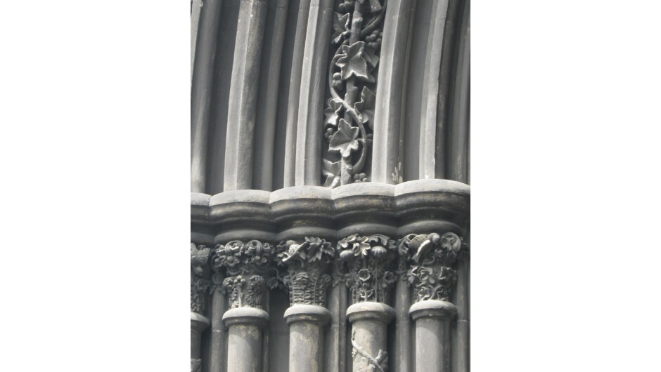 First Church porch detail.