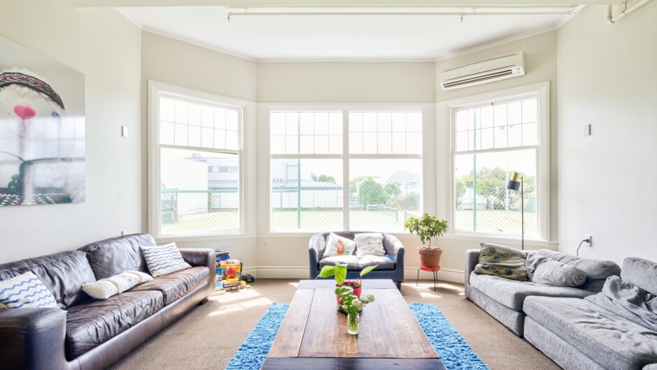 One of the two spacious living rooms