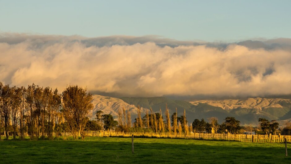 Sunset on the ranges - the view from our large lounge windows.