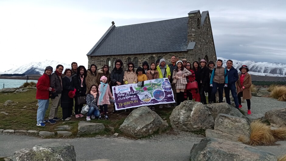 Group photo.  Lake Tekapo, Mackenzie, New Zealand