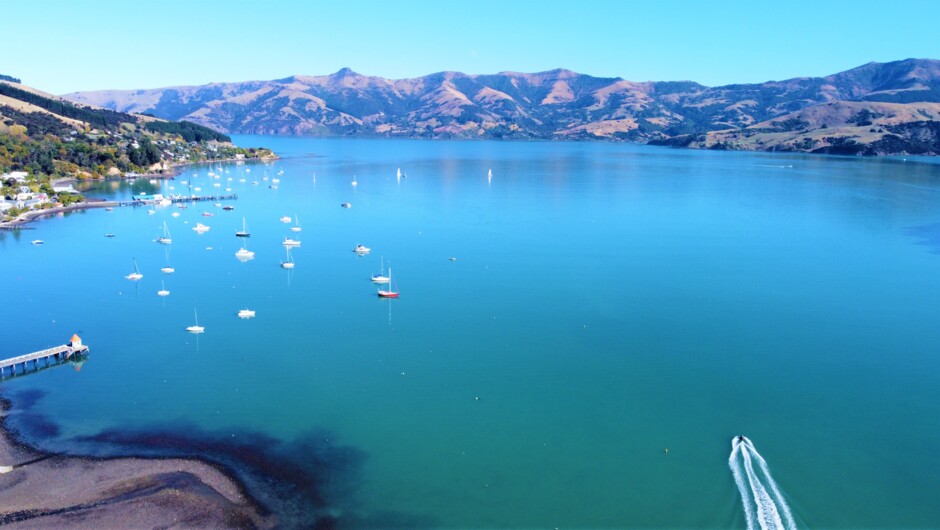 Akaroa Harbour as seen from above.