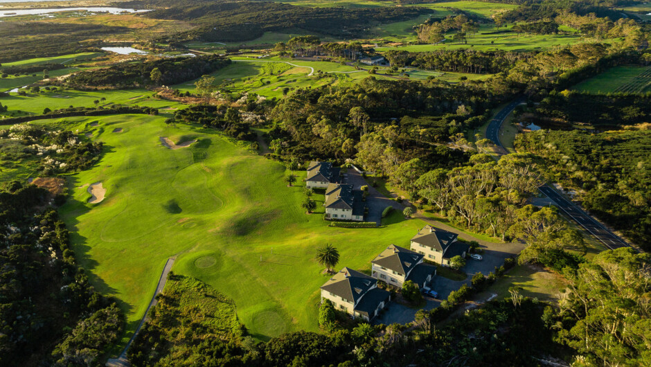 The golf course is complete with rolling hills, vales, and natural water hazards.