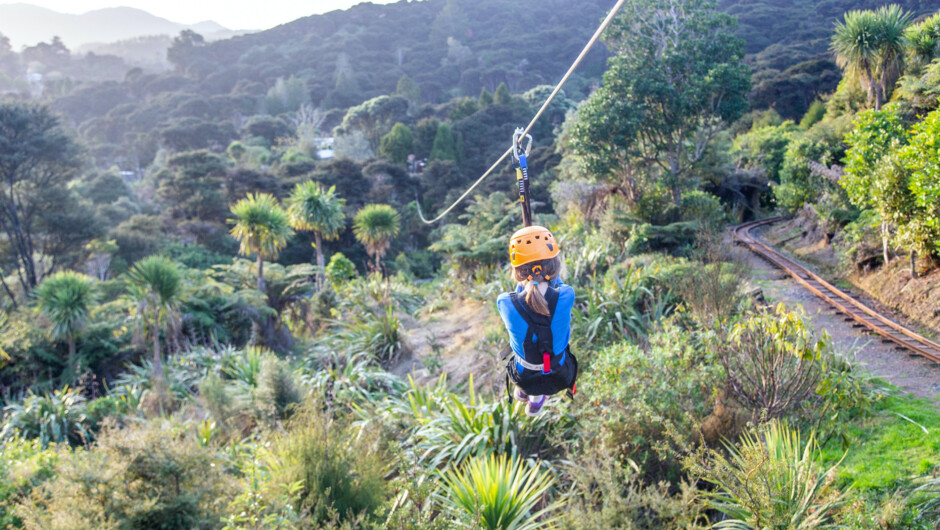 Zipliner on our 200 metre zipline.