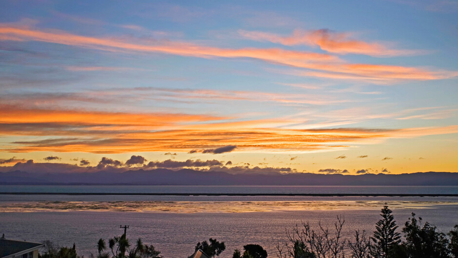 Sunset over the Haven Estuary & Tasman Bay.