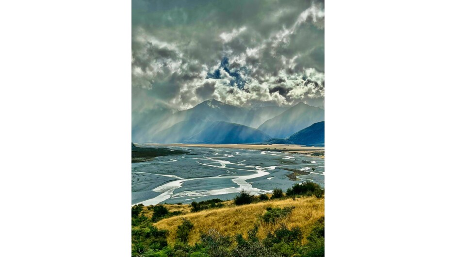 View along Mt White Road, looking towards the Waimakariri River.