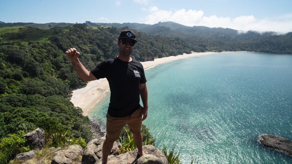 Haka guide at New Chums Beach, Coromandel