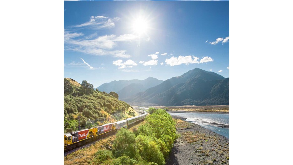 From the comfort of your TranzAlpine Train carriage see lush beech forest, deep river valleys and the spectacular peaks of the Southern Alps. Descend to the windswept Canterbury Plains.
.