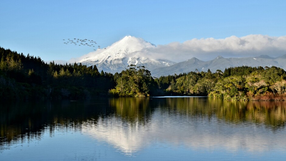 Mount Taranaki from Lake Mangamohoe, North Island