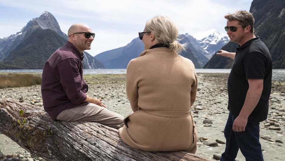 Pilot sharing stories in Milford Sound