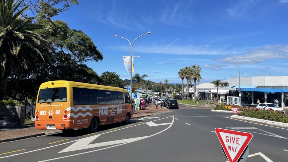 Waiheke Mini Tours pick-up point in Oneroa Village.