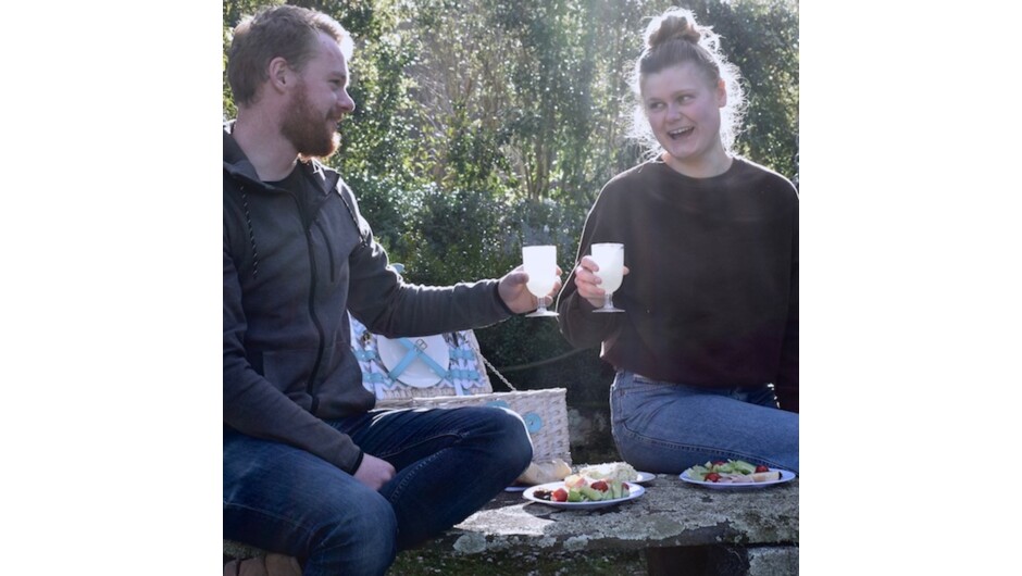 Lavender pickers picnic lunch being enjoyed in the Circle of Thyme.