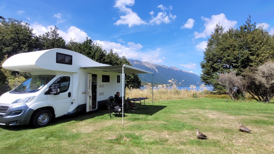 Our 6 Berth Campervan Nelly parked up at the Nelson Lakes