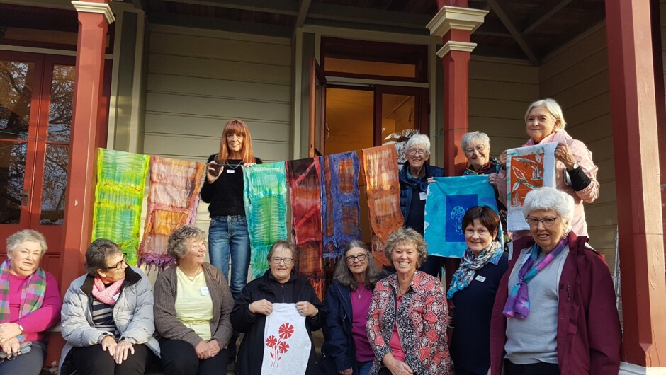 Travelling group from Australia and New Zealand enjoying a couple of NZ Textile Experiences workshop as part of their tour