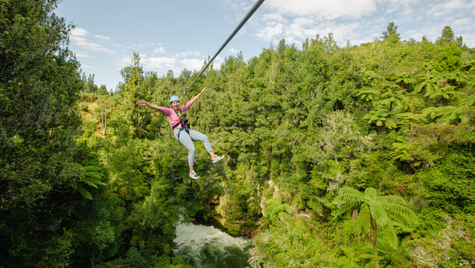 The newest must-do adventure in Rotorua -  Soar over the waterfalls of the Kaituna River.