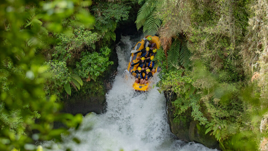 After ziplining, it is time to raft over Tutea Falls, the highest commercially rafted waterfall in the world.