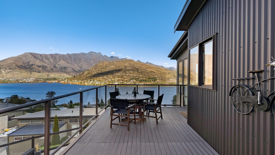 Private elevated deck with lake/mountain views