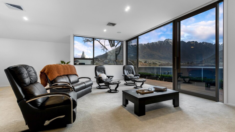 Living room with lake views