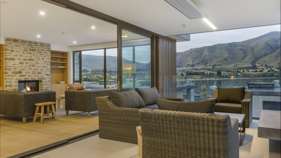 Balcony with lake views