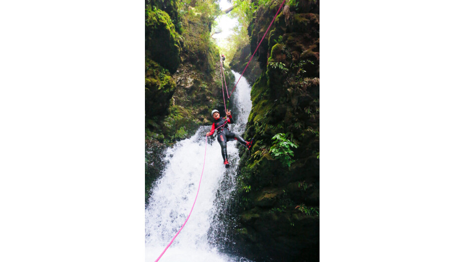 Looking good while abseiling down the big waterfall