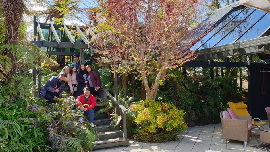 The beautiful gardens gifted by Ted Smyth to our family; and incorporate the open courtyard, covered conservatory, and Summerhouse; which lead upto the thatch umbrella and rear garden, and vege garden.