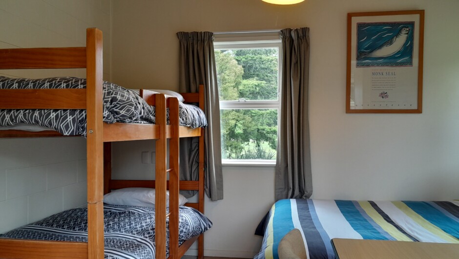 Family Cabin with a Queen bed and 2 single bunks.