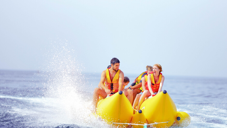 Splash around lake taupo on our banana boat