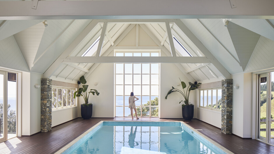 The indoor heated pool room.