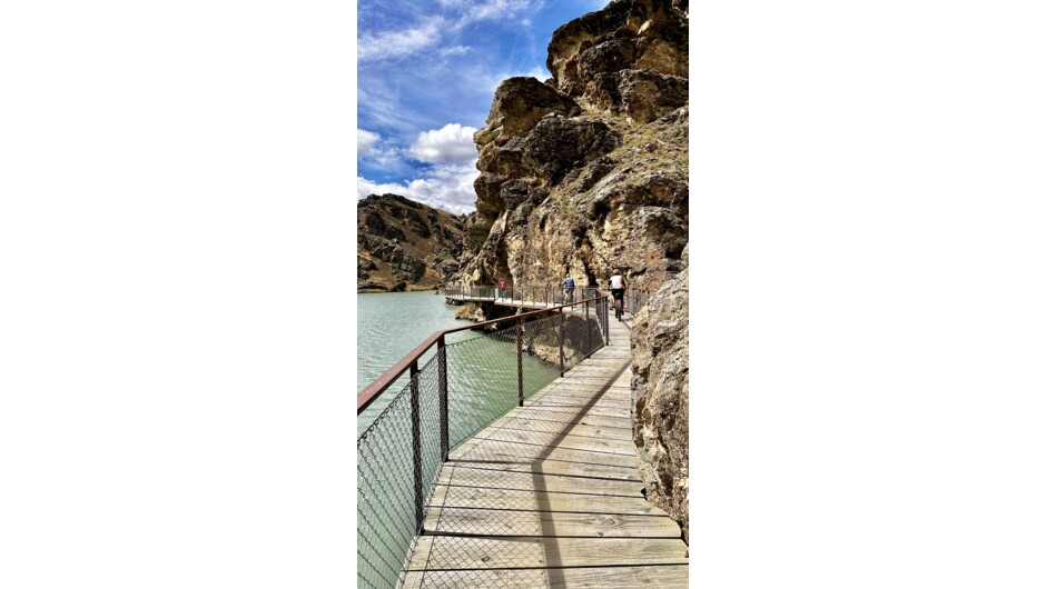 The cantilevered bridges of the newly opened Lake Dunstan Trail.